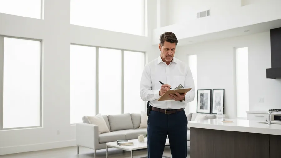 Professional home watch inspector reviewing a modern Las Vegas property interior